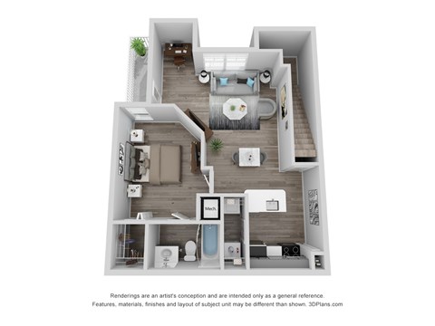 Floor plan for 1 bed, 1 bath, 760 sqft